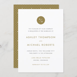 Invitation Monogramme moderne minimaliste or et blanc Mariage
