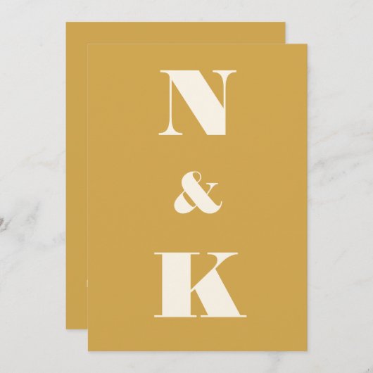 Invitation Monogramme moderne minimaliste safran Mariage jaun (Devant / Derrière)