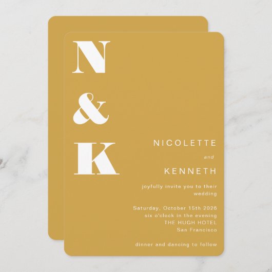 Invitation Monogramme moderne moutarde Jaune Bold Mariage chi (Devant / Derrière)