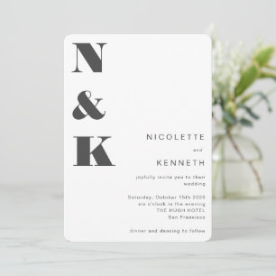 Invitation Monogramme moderne Noir Blanc Gras Mariage élégant