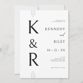 Invitation Monogramme moderne noir et blanc Mariage de code Q (Devant)