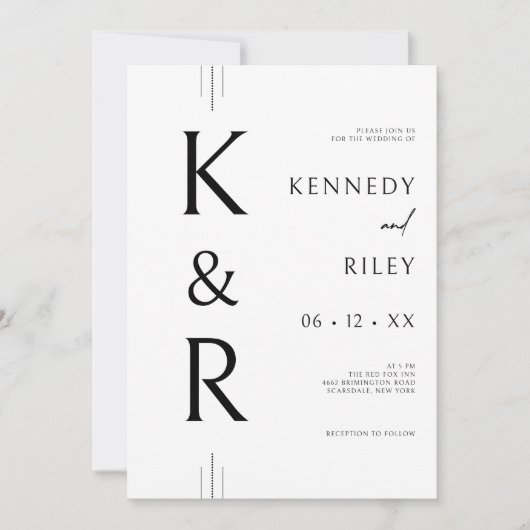 Invitation Monogramme moderne noir et blanc Mariage de code Q (Devant)