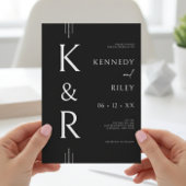Invitation Monogramme moderne noir et blanc Mariage de code Q