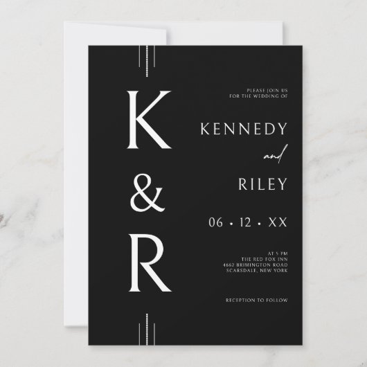 Invitation Monogramme moderne noir et blanc Mariage de code Q (Devant)