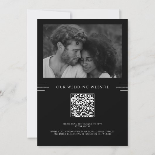Invitation Monogramme moderne noir et blanc Mariage de code Q (Dos)