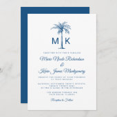 Invitation Monogramme moderne Palm Tree Mariage de plage form (Devant / Derrière)