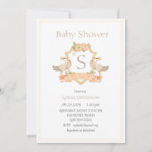 Invitation Monogramme moderne Peach Crest Storks Baby (Devant)