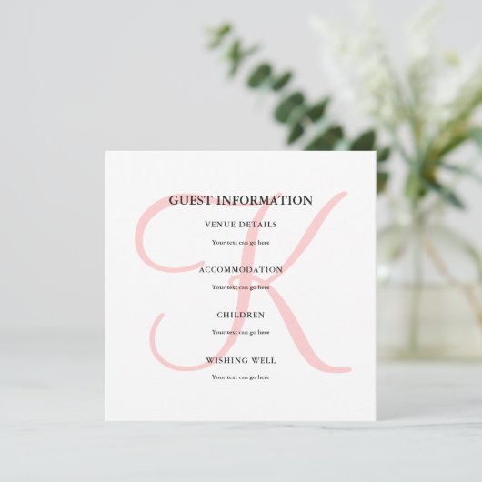 Invitation Monogramme moderne personnalisé en rose Informatio (Debout devant)