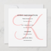 Invitation Monogramme moderne personnalisé en rose Informatio (Devant)