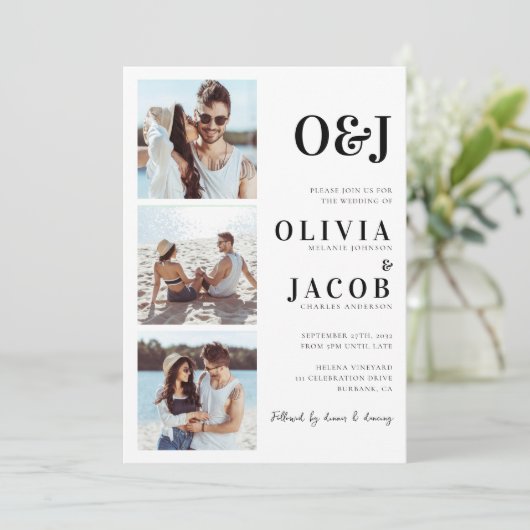 Invitation Monogramme moderne QR Code Mariage photo (Debout devant)