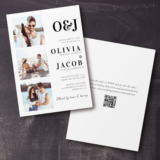 Invitation Monogramme moderne QR Code Mariage photo