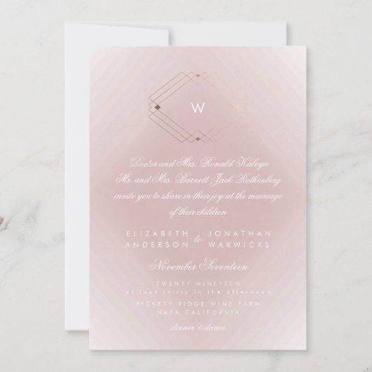 Invitation Monogramme moderne rose simple Or (Devant)