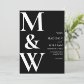 Invitation Monogramme moderne simple Mariage noir et blanc (Debout devant)