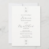 Invitation Monogramme moderne Simple Mariage noir et blanc (Devant)