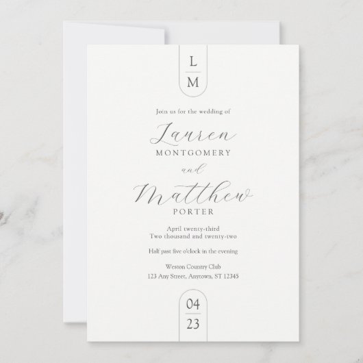 Invitation Monogramme moderne Simple Mariage noir et blanc (Devant)