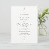 Invitation Monogramme moderne Simple Mariage noir et blanc (Debout devant)