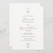 Invitation Monogramme moderne Simple Mariage noir et blanc (Devant / Derrière)