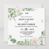 Invitation Monogramme moderne vert eucalyptus Carré Mariage (Devant)