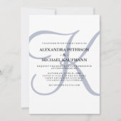 Invitation Monogramme moderne vertical | Mariage bleu (Devant)