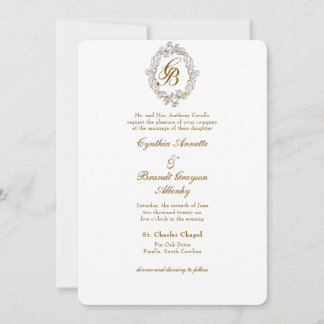 Invitation Monogramme monochrome Rococo Crest Mocha