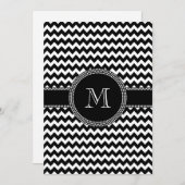 Invitation Monogramme Motif Chevron ZigZag noir et blanc (Devant / Derrière)