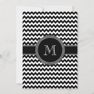 Invitation Monogramme Motif Chevron ZigZag noir et blanc