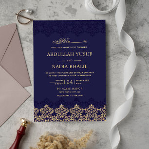 Invitation Monogramme Motif islamique bleu nuit