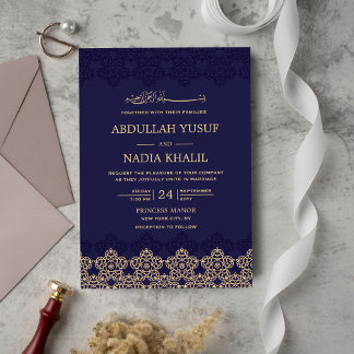 Invitation Monogramme Motif islamique bleu nuit