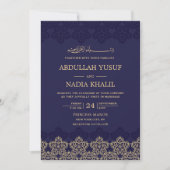 Invitation Monogramme Motif islamique bleu nuit (Devant)