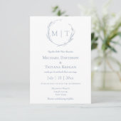 Invitation monogramme naturel moderne mariage Dusty Blue (Debout devant)