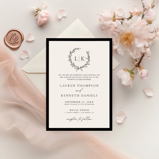 Invitation Monogramme noir blanc classique Mariage de code QR