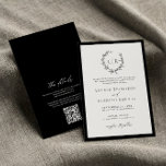 Invitation Monogramme noir blanc classique Mariage de code QR<br><div class="desc">Élégant & classique feuille monogramme wreath noir et blanc QR code faire-part de mariage.</div>
