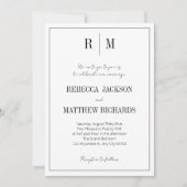 Invitation Monogramme noir blanc classique Mariage élégant (Devant)