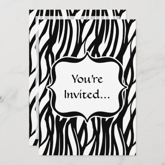 Invitation Monogramme noir/blanc de zèbre (Devant / Derrière)