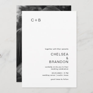 Invitation Monogramme noir blanc minimal photo Mariage modern