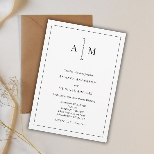 Invitation Monogramme noir blanc minimum Mariage simple front
