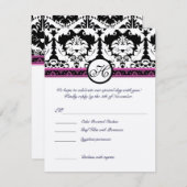 Invitation Monogramme noir Damas RSVP Répondre avec le menu (Devant / Derrière)