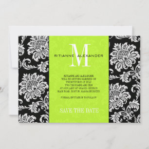 Invitation Monogramme noir de chaux Mariage damassé Enregistr