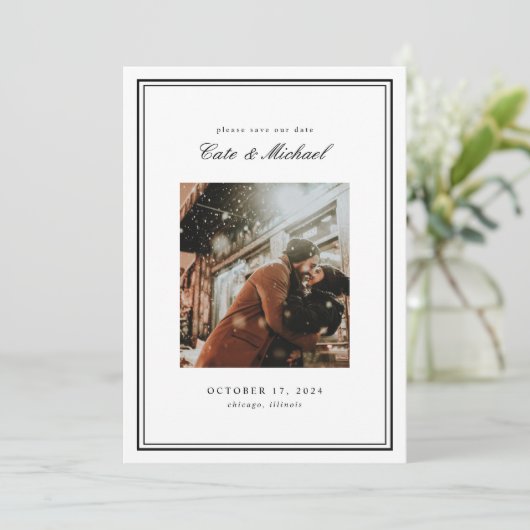 Invitation Monogramme noir et blanc classique absolu (Debout devant)