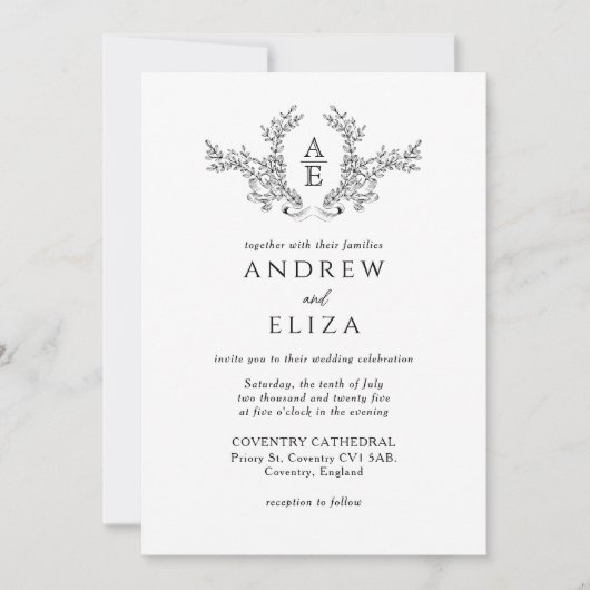 Invitation Monogramme noir et blanc de luxe classi (Devant)