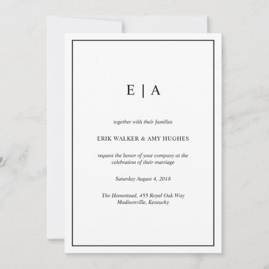 Invitation monogramme noir et blanc élégant (Devant)