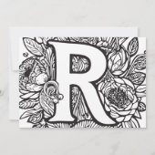 Invitation Monogramme noir et blanc Fleurs de tatouage Annive (Dos)