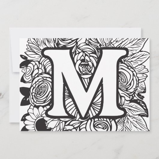 Invitation Monogramme noir et blanc Fleurs de tatouage Annive (Dos)