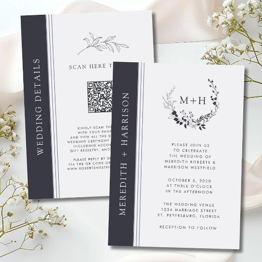 Invitation Monogramme noir et blanc Mariage de code QR