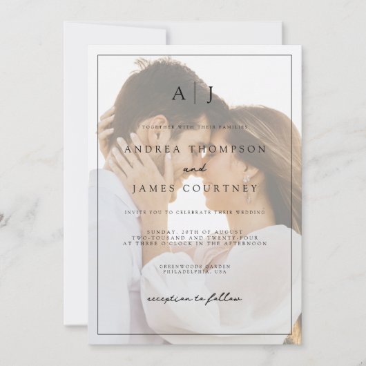 Invitation Monogramme noir et blanc Mariage de superposition (Devant)