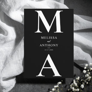 Invitation Monogramme noir et blanc minimaliste Mariage moder
