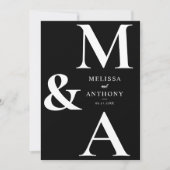 Invitation Monogramme noir et blanc moderne Mariage minimalis (Devant)