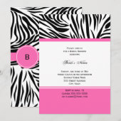 Invitation Monogramme noir et blanc Zèbre imprimé et rose cha (Devant / Derrière)