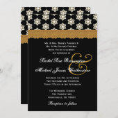 Invitation Monogramme Noir et étoiles d'or V16 (Devant / Derrière)