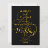 Invitation Monogramme noir et or minimal Mariage délicat (Devant)